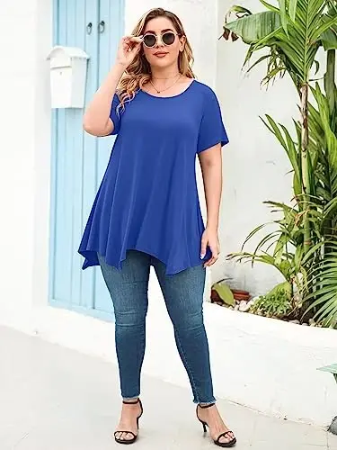 LARACE Short Sleeve Shirts for Womens Plus Size Tops Casual Summer Clothes Asymmetrical Tunic Blouses - 6