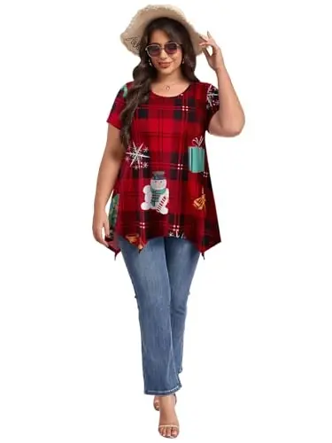 LARACE Short Sleeve Shirts for Womens Plus Size Tops Casual Summer Clothes Asymmetrical Tunic Blouses - 5