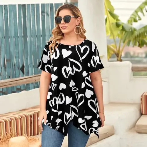 LARACE Short Sleeve Shirts for Womens Plus Size Tops Casual Summer Clothes Asymmetrical Tunic Blouses - 3