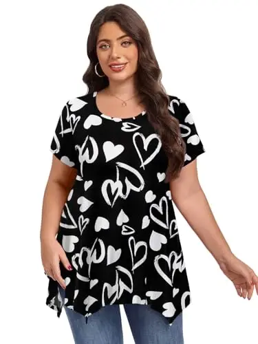 LARACE Short Sleeve Shirts for Womens Plus Size Tops Casual Summer Clothes Asymmetrical Tunic Blouses - 3