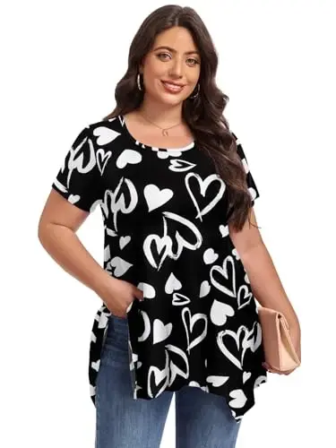 LARACE Short Sleeve Shirts for Womens Plus Size Tops Casual Summer Clothes Asymmetrical Tunic Blouses - 4