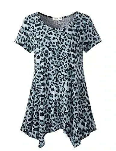 LARACE Short Sleeve Shirts for Womens Plus Size Tops Casual Summer Clothes Asymmetrical Tunic Blouses - 1