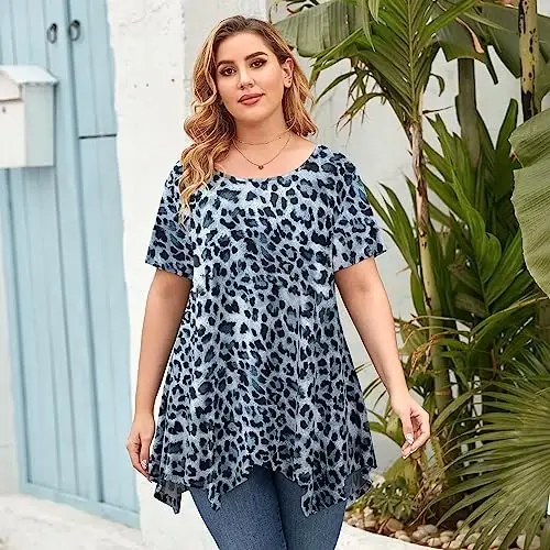 LARACE Short Sleeve Shirts for Womens Plus Size Tops Casual Summer Clothes Asymmetrical Tunic Blouses - 2
