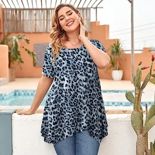 LARACE Short Sleeve Shirts for Womens Plus Size Tops Casual Summer Clothes Asymmetrical Tunic Blouses - 4