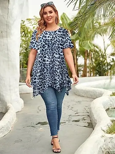 LARACE Short Sleeve Shirts for Womens Plus Size Tops Casual Summer Clothes Asymmetrical Tunic Blouses - 6