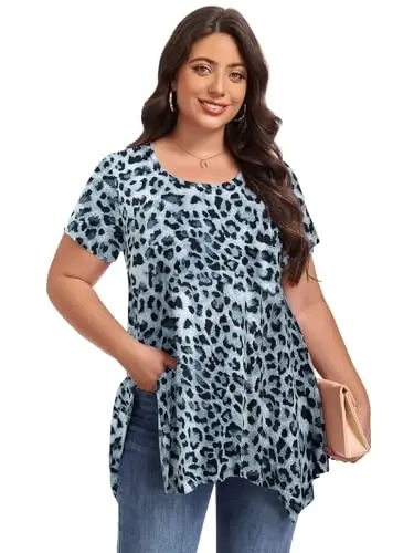 LARACE Short Sleeve Shirts for Womens Plus Size Tops Casual Summer Clothes Asymmetrical Tunic Blouses - 4