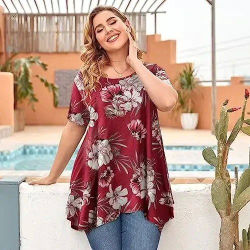 LARACE Short Sleeve Shirts for Womens Plus Size Tops Casual Summer Clothes Asymmetrical Tunic Blouses - 4