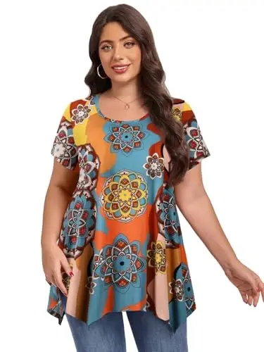 LARACE Short Sleeve Shirts for Womens Plus Size Tops Casual Summer Clothes Asymmetrical Tunic Blouses - 3