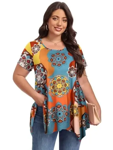 LARACE Short Sleeve Shirts for Womens Plus Size Tops Casual Summer Clothes Asymmetrical Tunic Blouses - 4