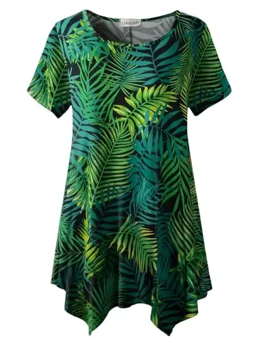 LARACE Short Sleeve Shirts for Womens Plus Size Tops Casual Summer Clothes Asymmetrical Tunic Blouses - 1