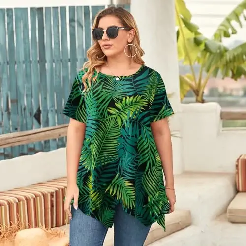 LARACE Short Sleeve Shirts for Womens Plus Size Tops Casual Summer Clothes Asymmetrical Tunic Blouses - 3