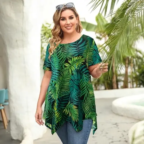 LARACE Short Sleeve Shirts for Womens Plus Size Tops Casual Summer Clothes Asymmetrical Tunic Blouses - 5