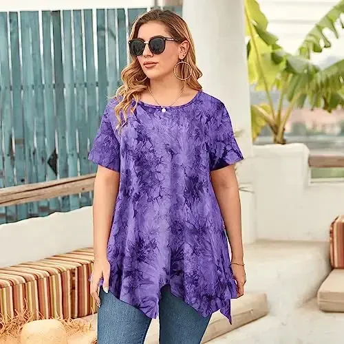 LARACE Short Sleeve Shirts for Womens Plus Size Tops Casual Summer Clothes Asymmetrical Tunic Blouses - 3