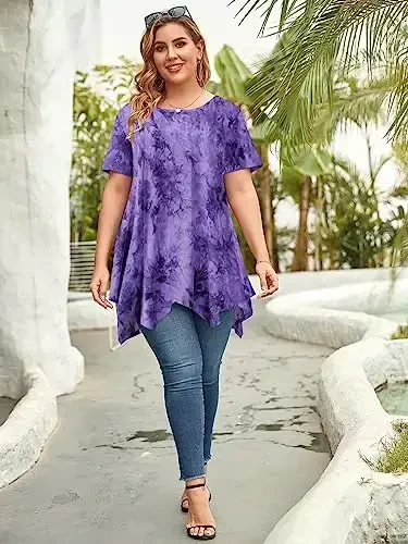 LARACE Short Sleeve Shirts for Womens Plus Size Tops Casual Summer Clothes Asymmetrical Tunic Blouses - 6