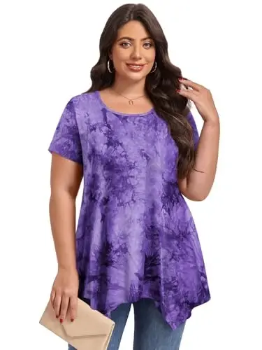 LARACE Short Sleeve Shirts for Womens Plus Size Tops Casual Summer Clothes Asymmetrical Tunic Blouses - LARACE (1)