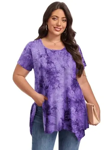 LARACE Short Sleeve Shirts for Womens Plus Size Tops Casual Summer Clothes Asymmetrical Tunic Blouses - 4