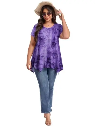 LARACE Short Sleeve Shirts for Womens Plus Size Tops Casual Summer Clothes Asymmetrical Tunic Blouses - 5