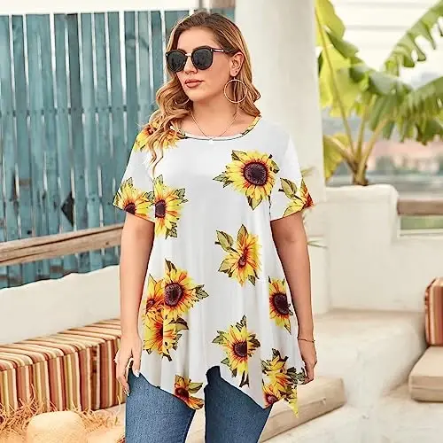 LARACE Short Sleeve Shirts for Womens Plus Size Tops Casual Summer Clothes Asymmetrical Tunic Blouses - 3