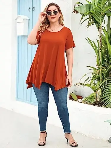 LARACE Short Sleeve Shirts for Womens Plus Size Tops Casual Summer Clothes Asymmetrical Tunic Blouses - 6