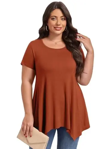 LARACE Short Sleeve Shirts for Womens Plus Size Tops Casual Summer Clothes Asymmetrical Tunic Blouses - 2