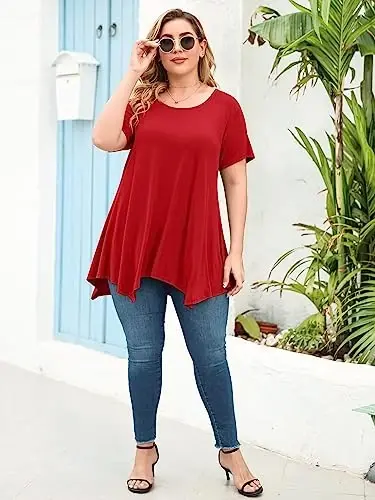 LARACE Short Sleeve Shirts for Womens Plus Size Tops Casual Summer Clothes Asymmetrical Tunic Blouses - 6