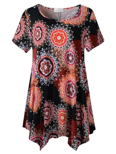 LARACE Short Sleeve Shirts for Womens Plus Size Tops Casual Summer Clothes Asymmetrical Tunic Blouses - LARACE