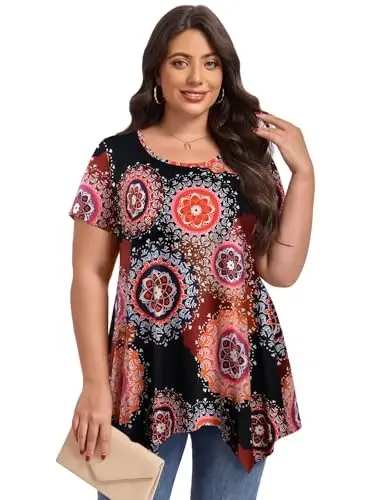 LARACE Short Sleeve Shirts for Womens Plus Size Tops Casual Summer Clothes Asymmetrical Tunic Blouses - LARACE (1)