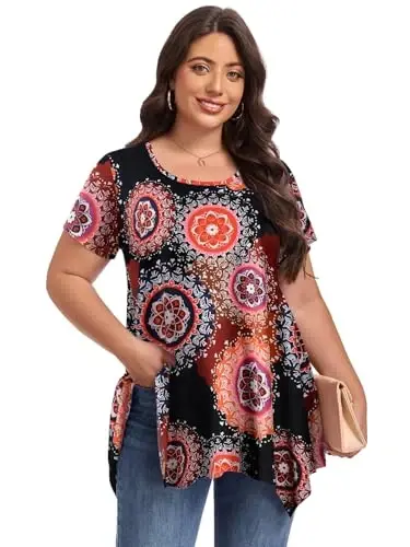 LARACE Short Sleeve Shirts for Womens Plus Size Tops Casual Summer Clothes Asymmetrical Tunic Blouses - 4