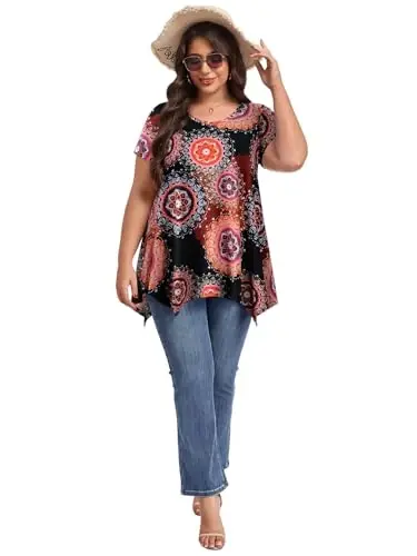 LARACE Short Sleeve Shirts for Womens Plus Size Tops Casual Summer Clothes Asymmetrical Tunic Blouses - 5