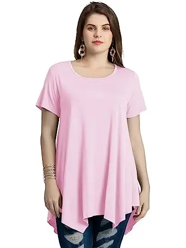 LARACE Short Sleeve Shirts for Womens Plus Size Tops Casual Summer Clothes Asymmetrical Tunic Blouses - 2