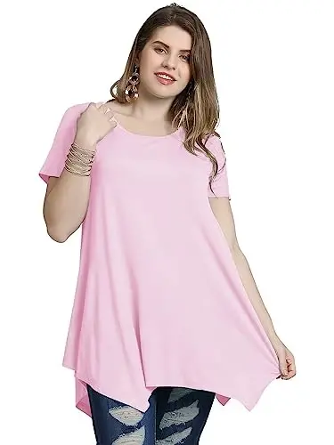 LARACE Short Sleeve Shirts for Womens Plus Size Tops Casual Summer Clothes Asymmetrical Tunic Blouses - 3