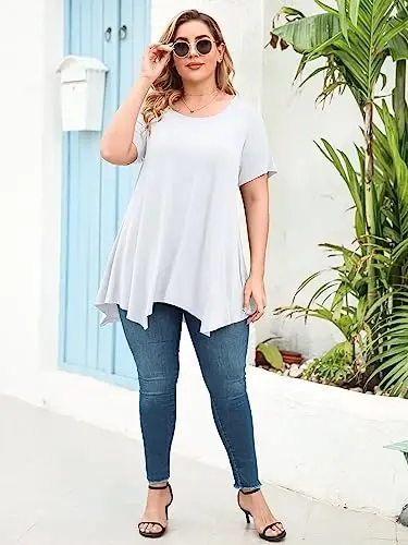 LARACE Short Sleeve Shirts for Womens Plus Size Tops Casual Summer Clothes Asymmetrical Tunic Blouses - 6