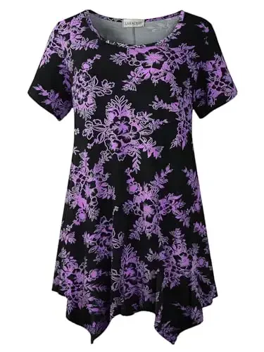 LARACE Short Sleeve Shirts for Womens Plus Size Tops Casual Summer Clothes Asymmetrical Tunic Blouses - 1