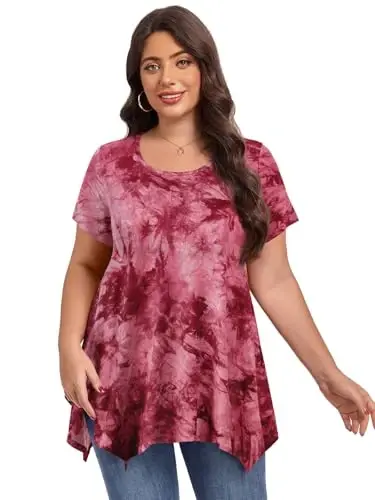 LARACE Short Sleeve Shirts for Womens Plus Size Tops Casual Summer Clothes Asymmetrical Tunic Blouses - 3