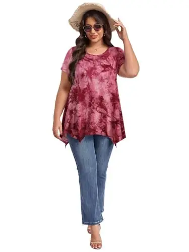 LARACE Short Sleeve Shirts for Womens Plus Size Tops Casual Summer Clothes Asymmetrical Tunic Blouses - 5