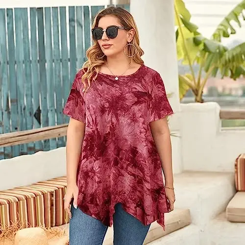 LARACE Short Sleeve Shirts for Womens Plus Size Tops Casual Summer Clothes Asymmetrical Tunic Blouses - 3