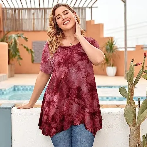 LARACE Short Sleeve Shirts for Womens Plus Size Tops Casual Summer Clothes Asymmetrical Tunic Blouses - 4