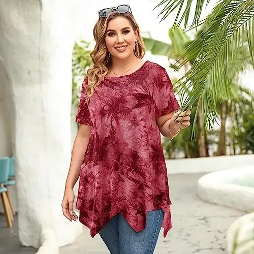 LARACE Short Sleeve Shirts for Womens Plus Size Tops Casual Summer Clothes Asymmetrical Tunic Blouses - 5