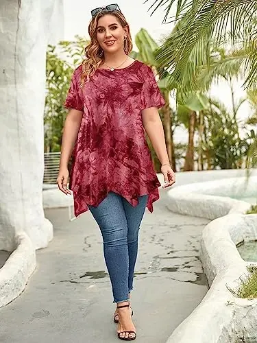 LARACE Short Sleeve Shirts for Womens Plus Size Tops Casual Summer Clothes Asymmetrical Tunic Blouses - 6