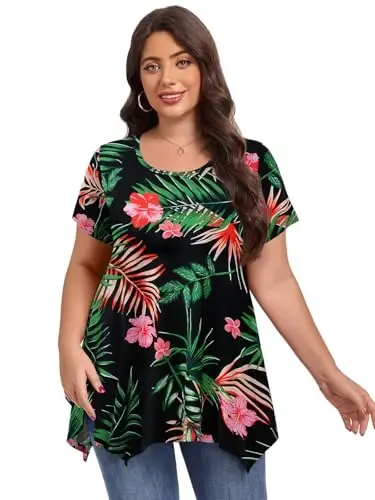LARACE Short Sleeve Shirts for Womens Plus Size Tops Casual Summer Clothes Asymmetrical Tunic Blouses - 3