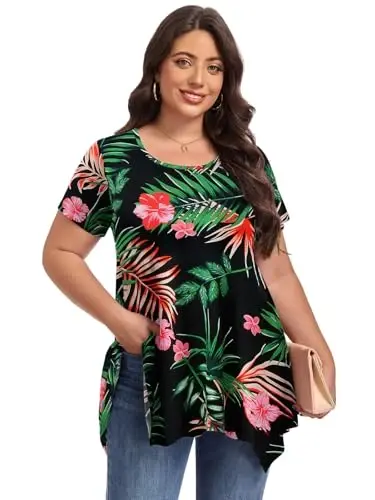 LARACE Short Sleeve Shirts for Womens Plus Size Tops Casual Summer Clothes Asymmetrical Tunic Blouses - 4