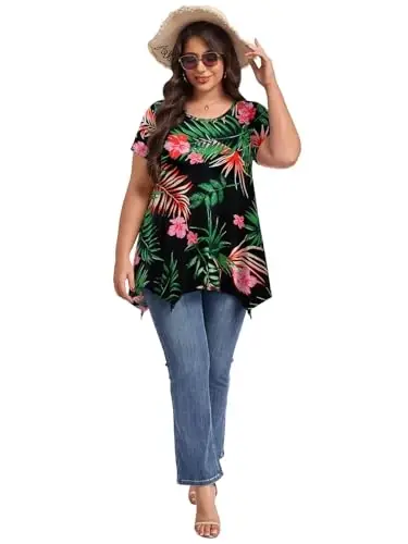 LARACE Short Sleeve Shirts for Womens Plus Size Tops Casual Summer Clothes Asymmetrical Tunic Blouses - 5