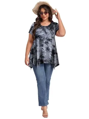 LARACE Short Sleeve Shirts for Womens Plus Size Tops Casual Summer Clothes Asymmetrical Tunic Blouses - 5