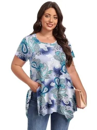 LARACE Short Sleeve Shirts for Womens Plus Size Tops Casual Summer Clothes Asymmetrical Tunic Blouses - 4