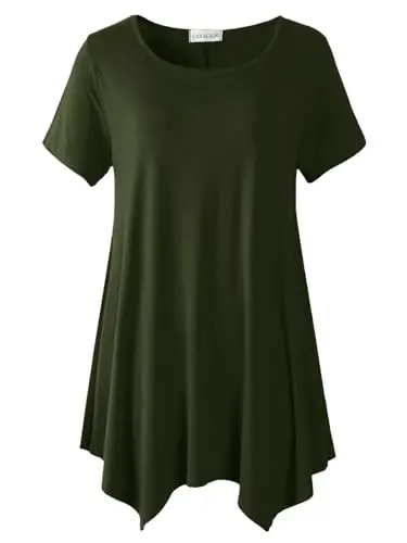 LARACE Short Sleeve Shirts for Womens Plus Size Tops Casual Summer Clothes Asymmetrical Tunic Blouses - 1