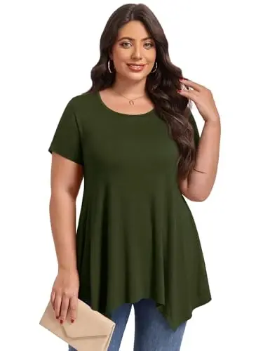 LARACE Short Sleeve Shirts for Womens Plus Size Tops Casual Summer Clothes Asymmetrical Tunic Blouses - LARACE (1)