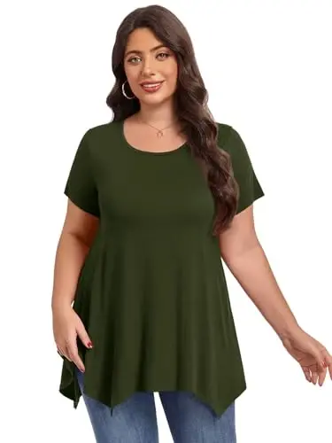 LARACE Short Sleeve Shirts for Womens Plus Size Tops Casual Summer Clothes Asymmetrical Tunic Blouses - 3