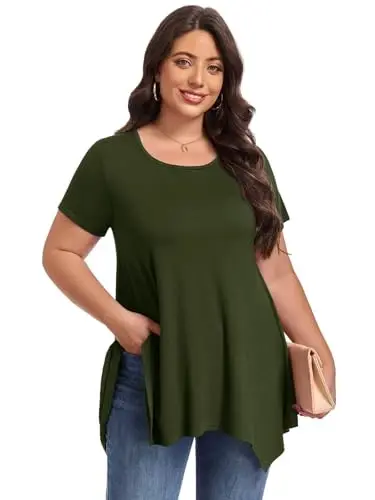 LARACE Short Sleeve Shirts for Womens Plus Size Tops Casual Summer Clothes Asymmetrical Tunic Blouses - 4