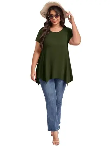 LARACE Short Sleeve Shirts for Womens Plus Size Tops Casual Summer Clothes Asymmetrical Tunic Blouses - 5
