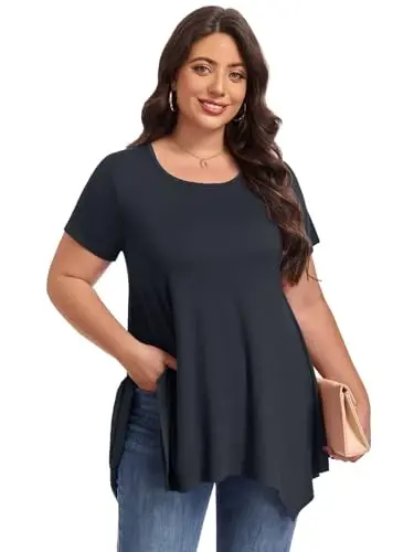LARACE Short Sleeve Shirts for Womens Plus Size Tops Casual Summer Clothes Asymmetrical Tunic Blouses - 4